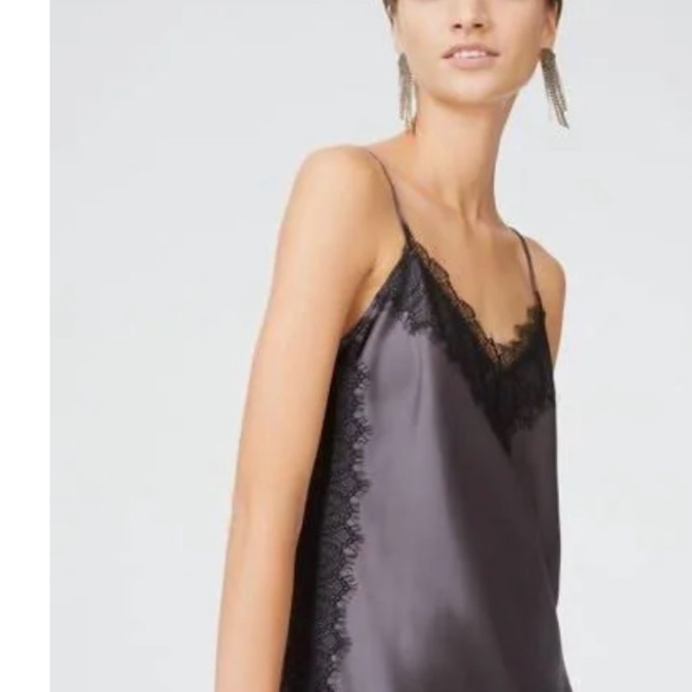 Club Monaco Gray Satin Chemise with Black Lace